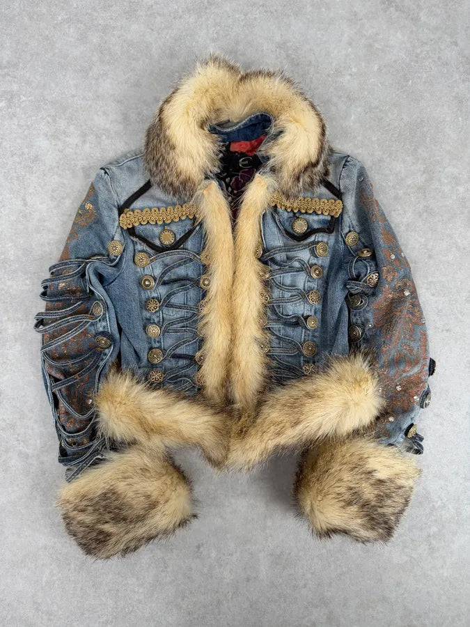 AW2005 Cavalli Napolean Fur Denim Jacket NylifeU 0