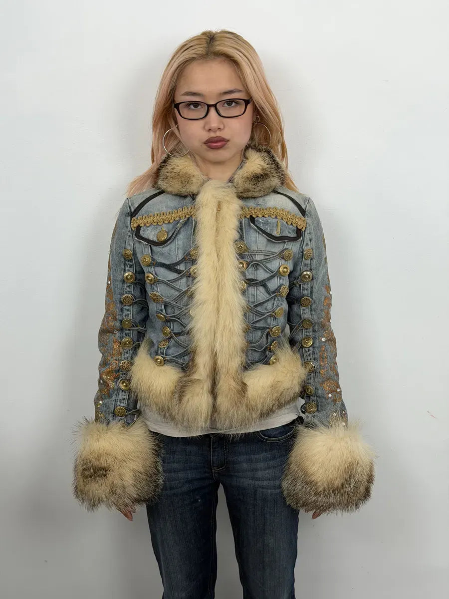 AW2005 Cavalli Napolean Fur Denim Jacket NylifeU 3