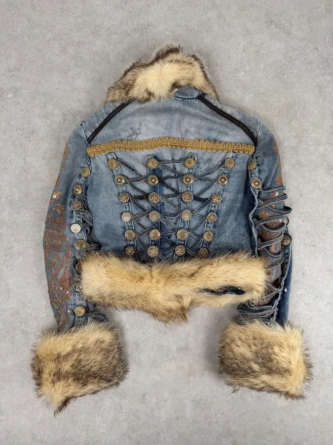 AW2005 Cavalli Napolean Fur Denim Jacket NylifeU 4