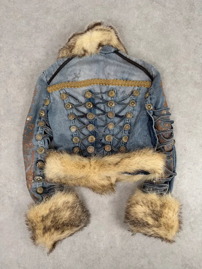 AW2005 Cavalli Napolean Fur Denim Jacket NylifeU 6