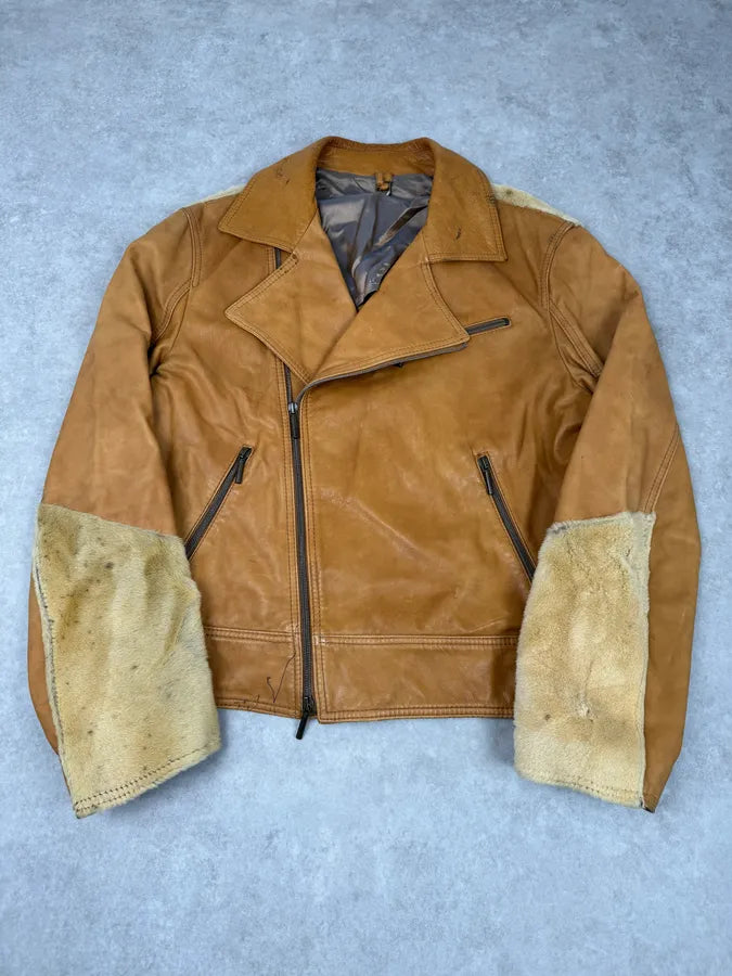 AW2005 Cavalli Pony Hair Camel Leather Asymmetrical Jacket KqriOuj 0