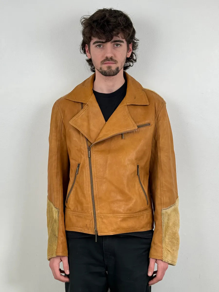 AW2005 Cavalli Pony Hair Camel Leather Asymmetrical Jacket KqriOuj 1