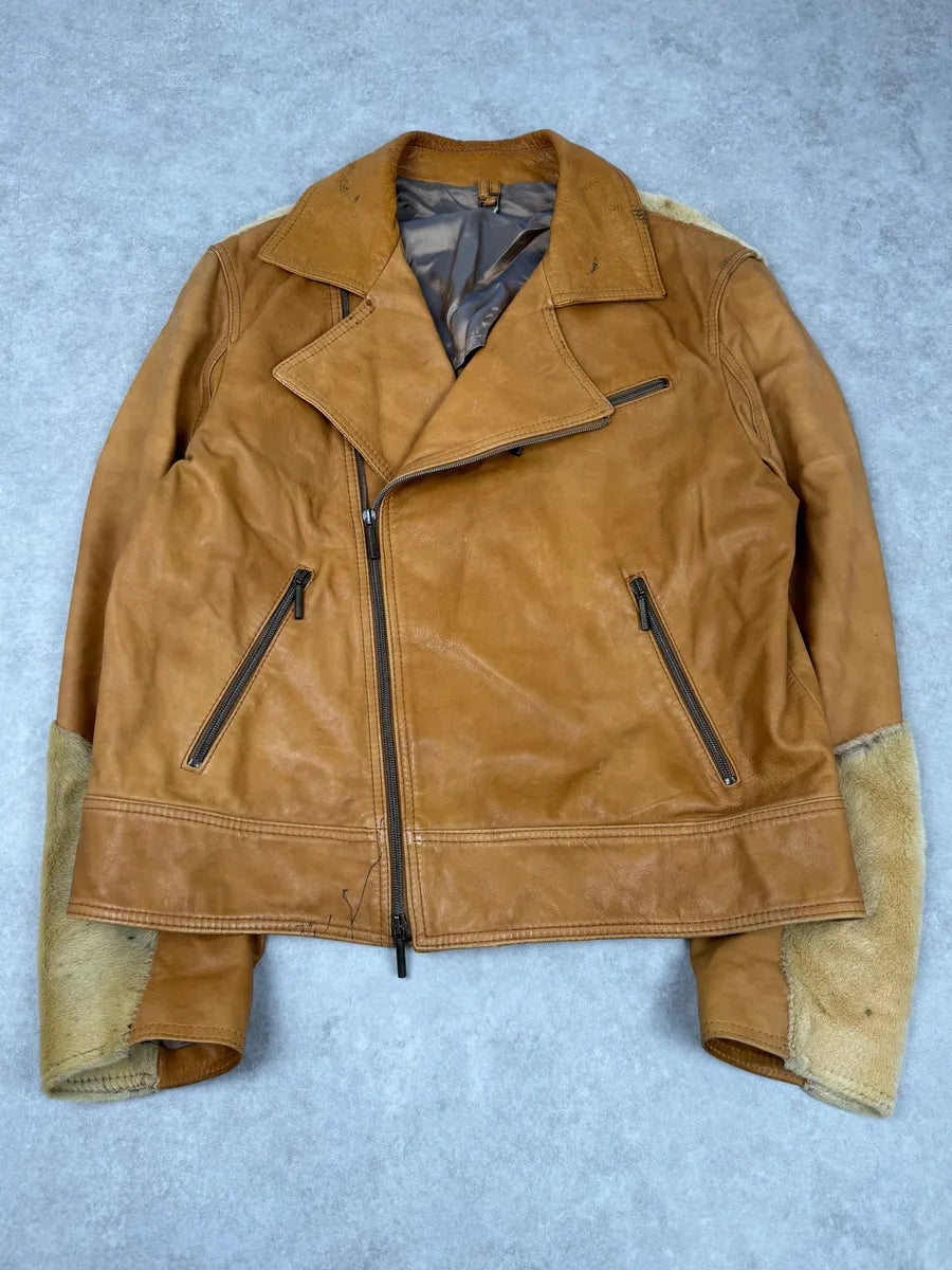 AW2005 Cavalli Pony Hair Camel Leather Asymmetrical Jacket KqriOuj 3