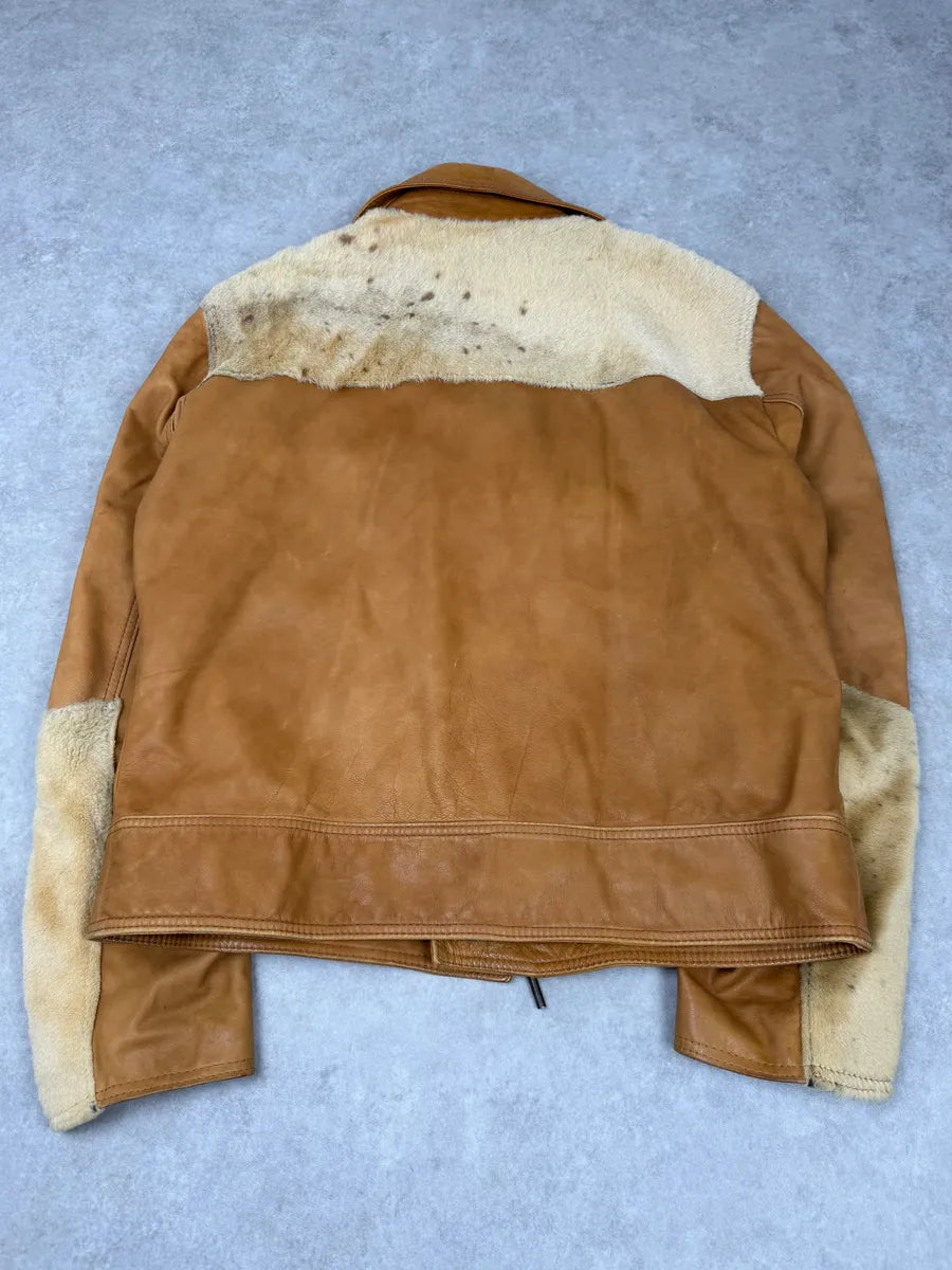 AW2005 Cavalli Pony Hair Camel Leather Asymmetrical Jacket KqriOuj 7
