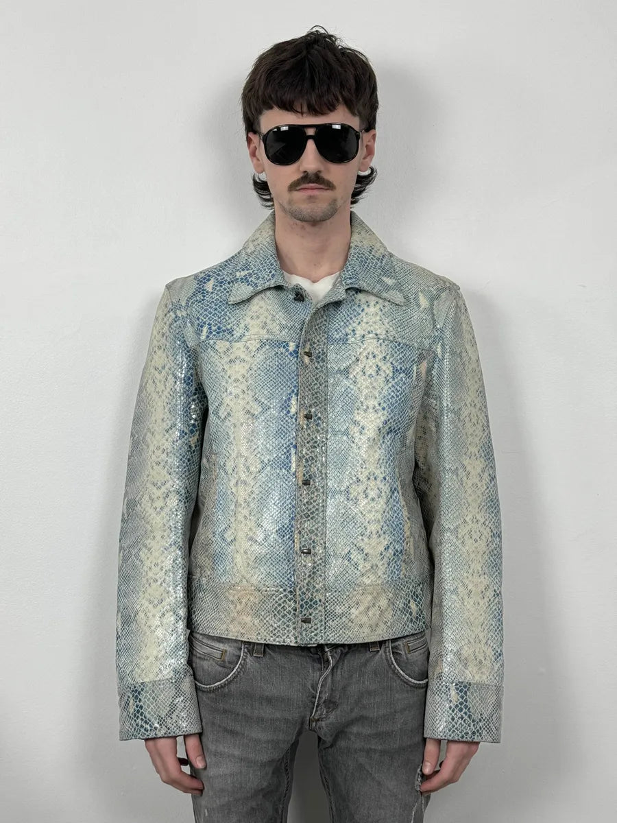 AW2005 Cavalli Python Scales Effect Satin Leather Jacket QixpnzE 1