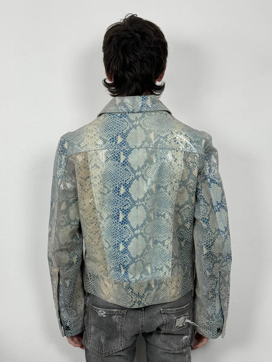 AW2005 Cavalli Python Scales Effect Satin Leather Jacket QixpnzE 2