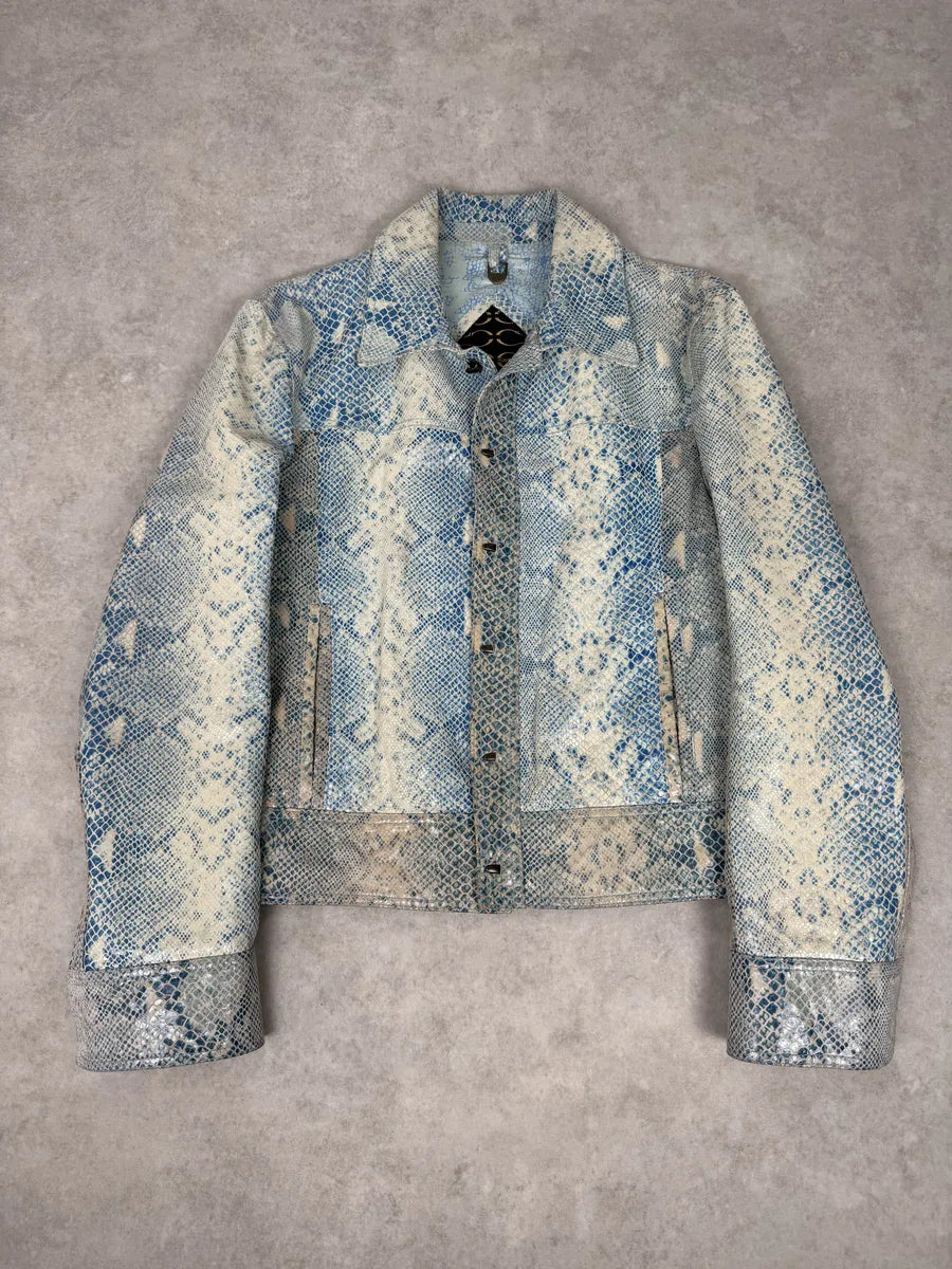 AW2005 Cavalli Python Scales Effect Satin Leather Jacket QixpnzE 3