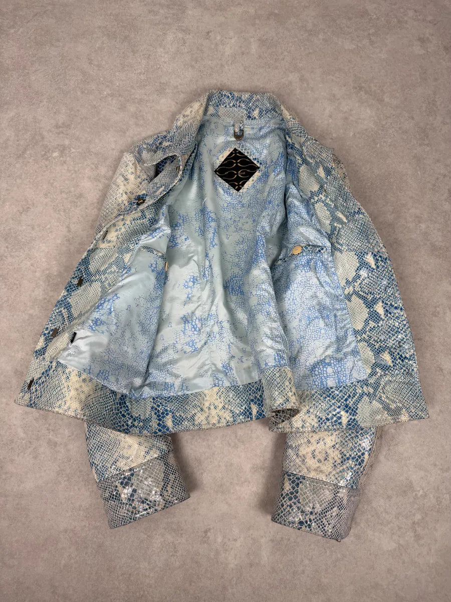 AW2005 Cavalli Python Scales Effect Satin Leather Jacket QixpnzE 5