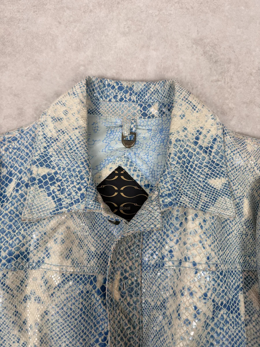 AW2005 Cavalli Python Scales Effect Satin Leather Jacket QixpnzE 9
