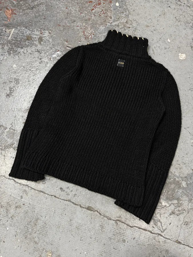 AW2005 Cavalli Quarter Zip Black Wool Sweater QkmDTMh 5