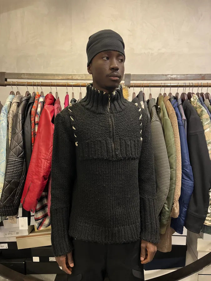 AW2005 Cavalli Quarter Zip Black Wool Sweater QkmDTMh 1