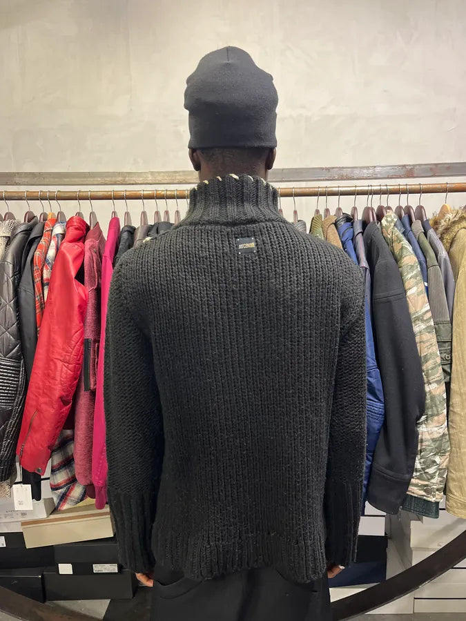 AW2005 Cavalli Quarter Zip Black Wool Sweater QkmDTMh 4