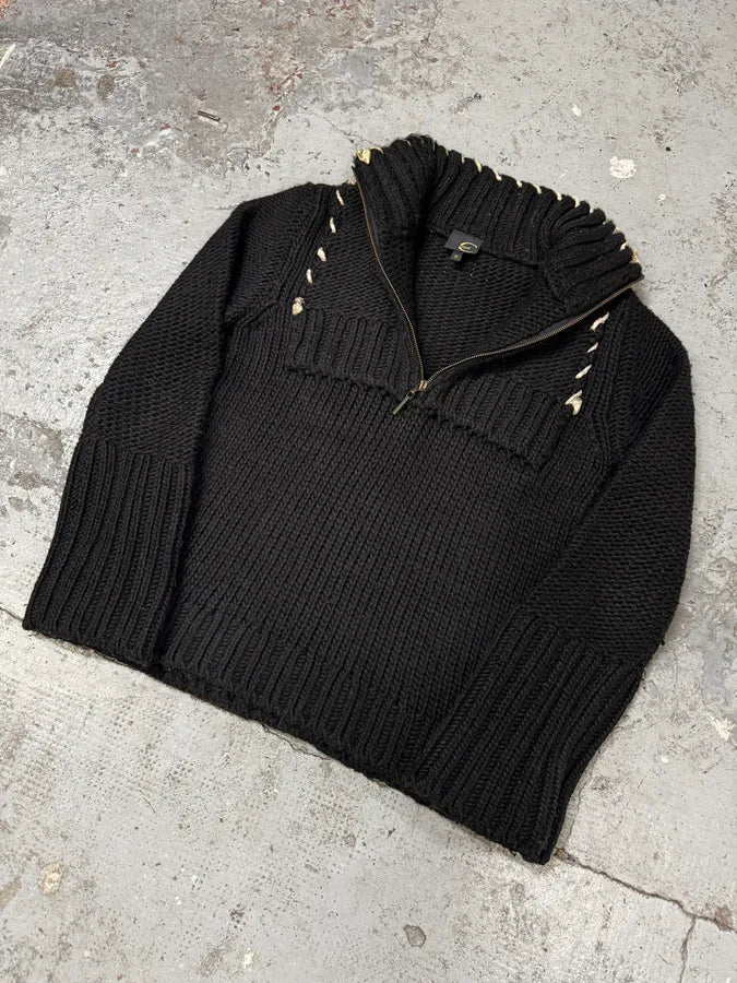 AW2005 Cavalli Quarter Zip Black Wool Sweater QkmDTMh 2