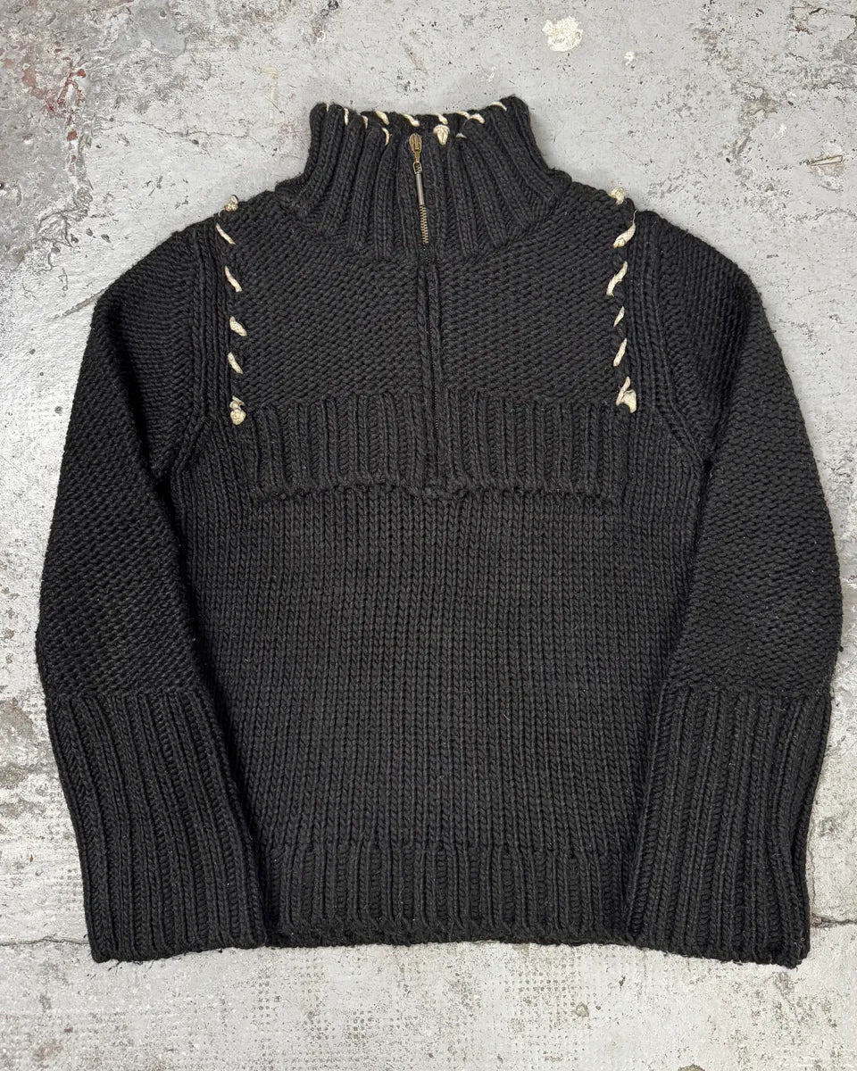 AW2005 Cavalli Quarter Zip Black Wool Sweater QkmDTMh 0