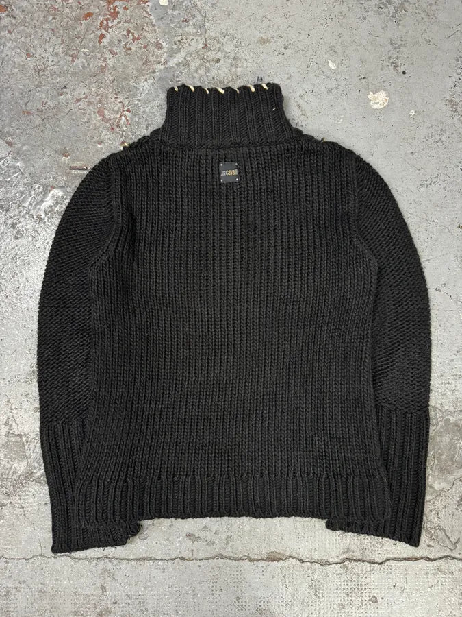 AW2005 Cavalli Quarter Zip Black Wool Sweater QkmDTMh 3