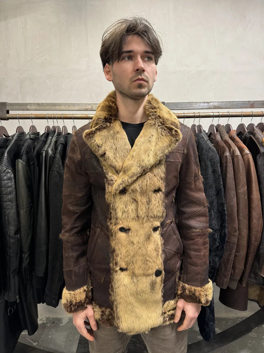 AW2005 Cavalli Reversible Fur Patchwork Bordeaux Leather Jacket (M/L) iHvrzPc 1