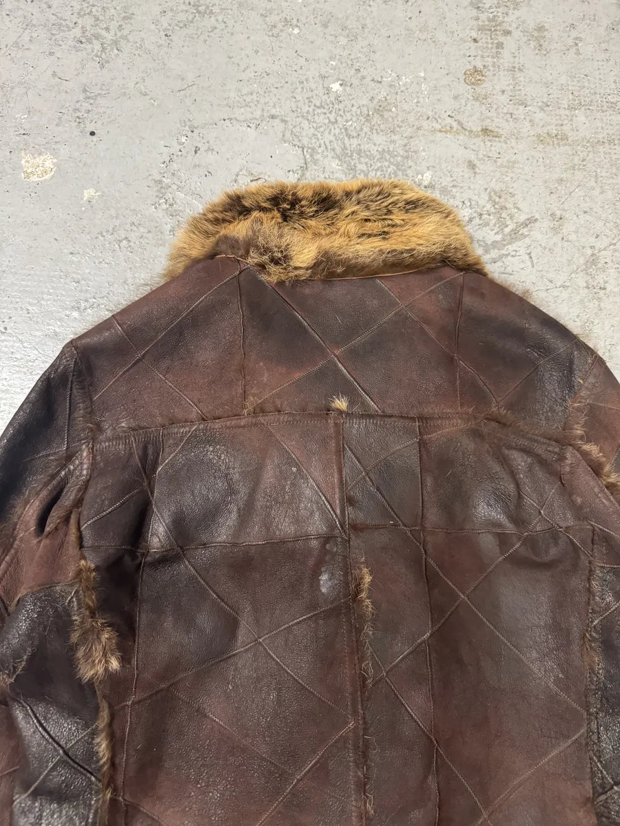 AW2005 Cavalli Reversible Fur Patchwork Bordeaux Leather Jacket (M/L) iHvrzPc 11
