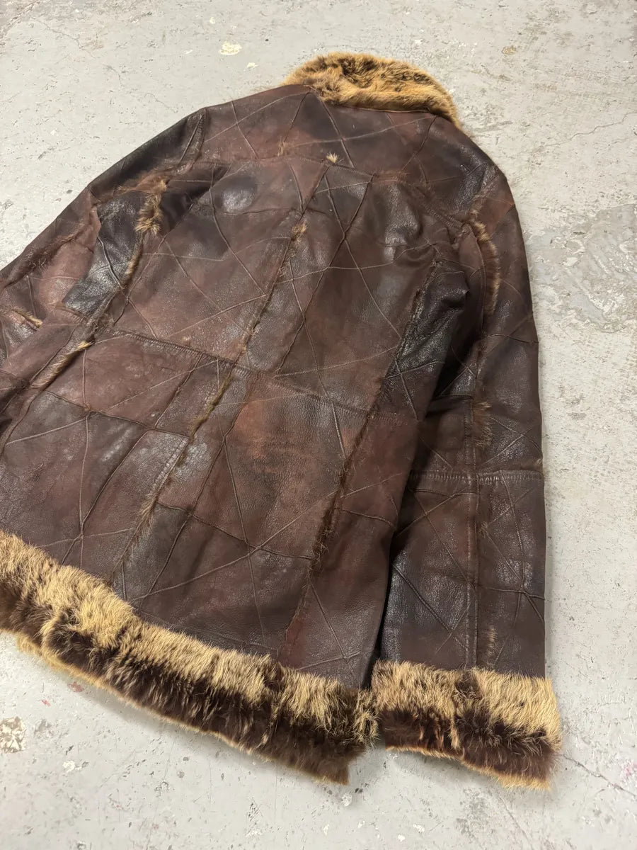 AW2005 Cavalli Reversible Fur Patchwork Bordeaux Leather Jacket (M/L) iHvrzPc 12
