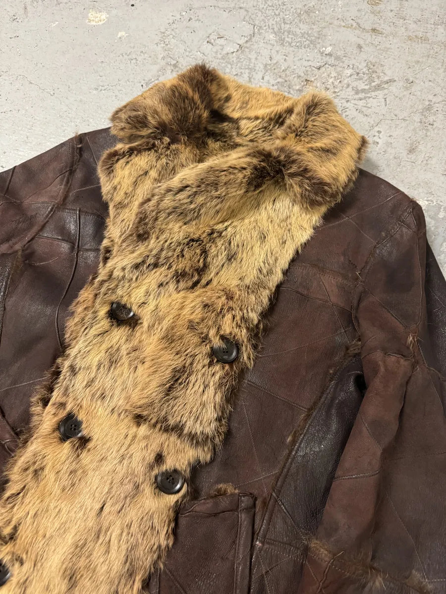 AW2005 Cavalli Reversible Fur Patchwork Bordeaux Leather Jacket (M/L) iHvrzPc 14