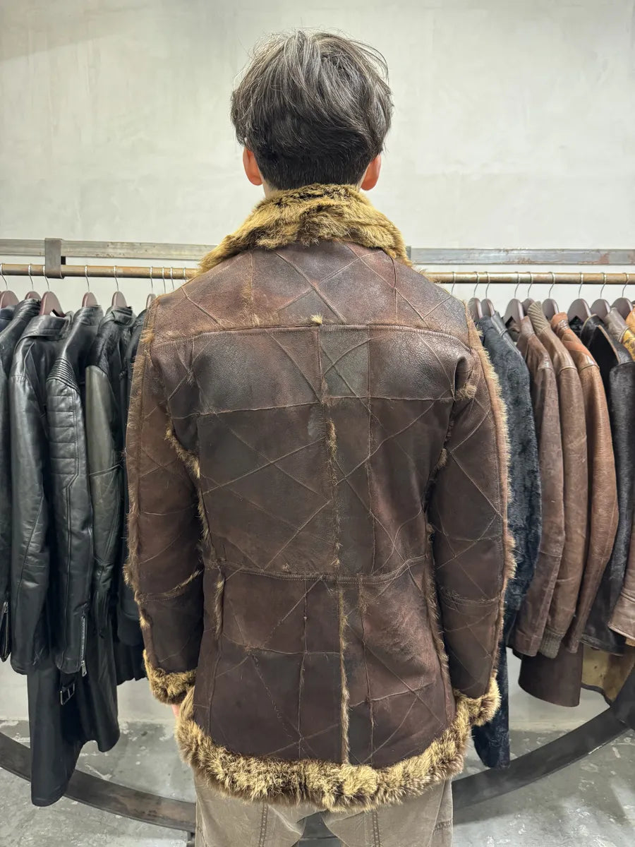 AW2005 Cavalli Reversible Fur Patchwork Bordeaux Leather Jacket (M/L) iHvrzPc 5