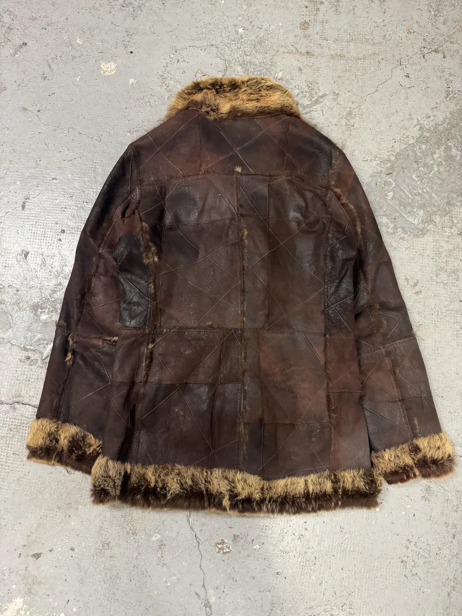 AW2005 Cavalli Reversible Fur Patchwork Bordeaux Leather Jacket (M/L) iHvrzPc 9