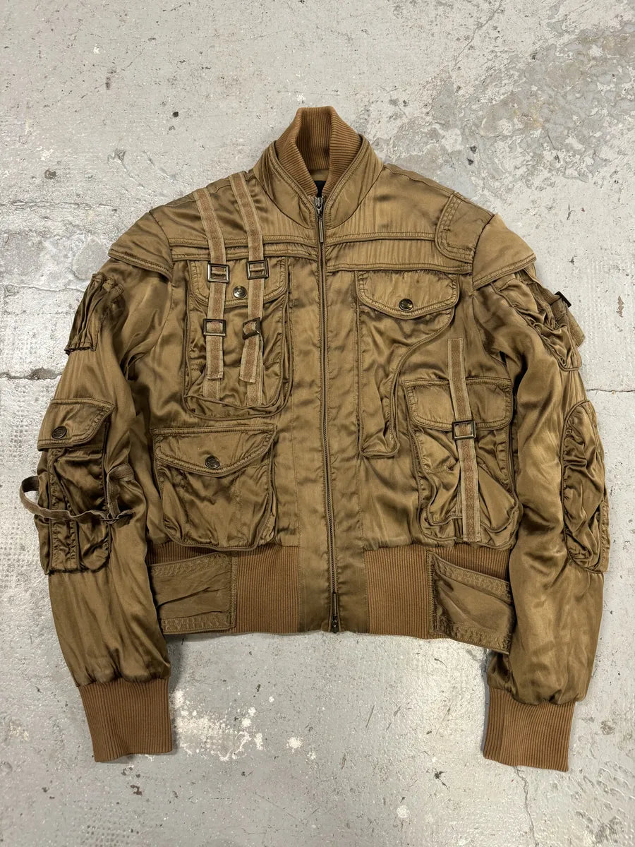 AW2005 Cavalli Silk Bondage Soldier Cargo Gun Bomber Jacket (S) FybgytP 0
