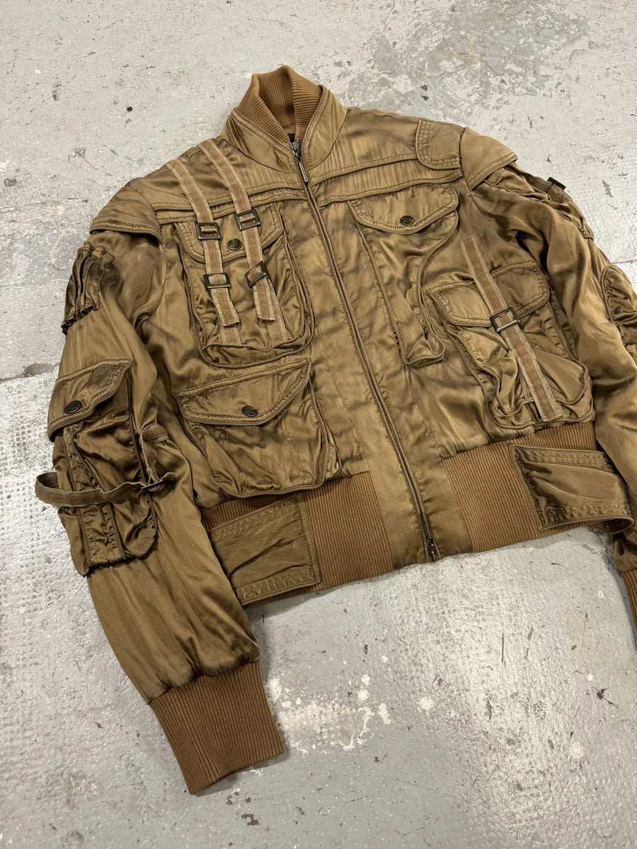 AW2005 Cavalli Silk Bondage Soldier Cargo Gun Bomber Jacket (S) FybgytP 10