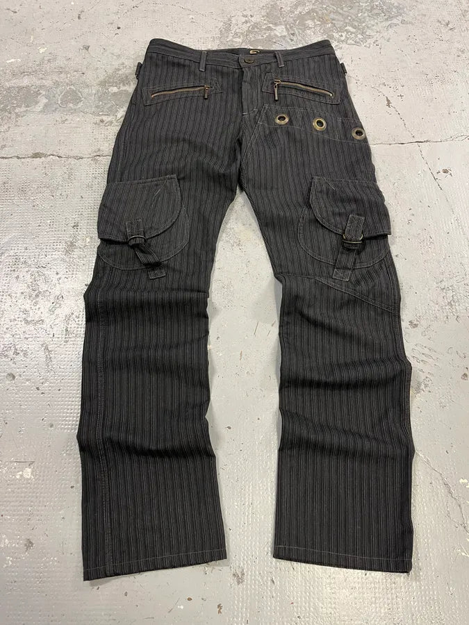 AW2005 Cavalli Striped Black Cargo Tailored Pants EAEYdlx 0