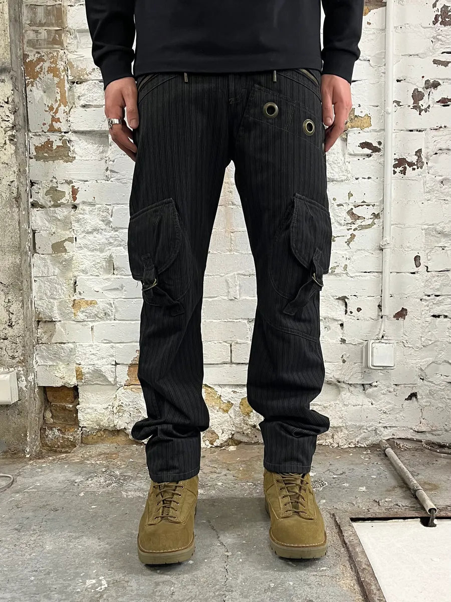 AW2005 Cavalli Striped Black Cargo Tailored Pants EAEYdlx 1