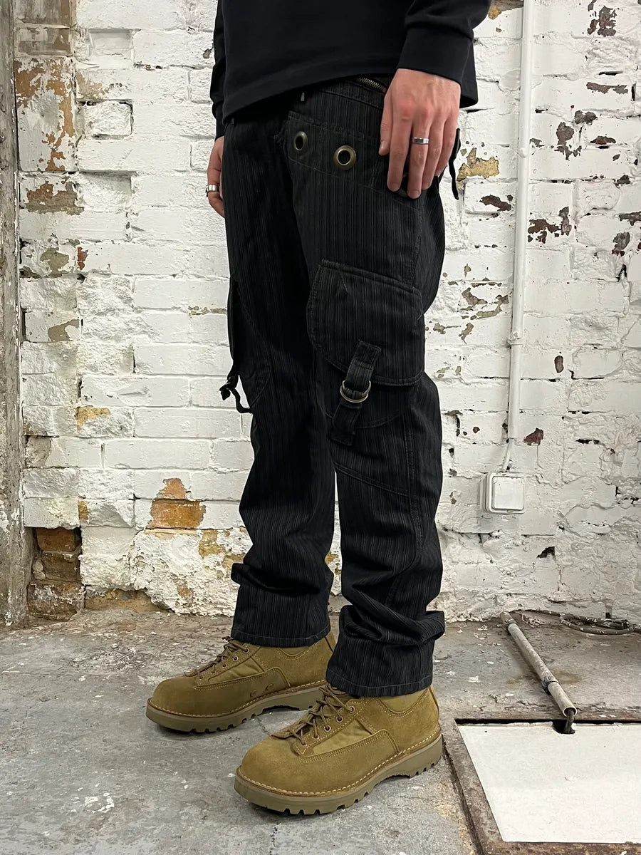 AW2005 Cavalli Striped Black Cargo Tailored Pants EAEYdlx 2