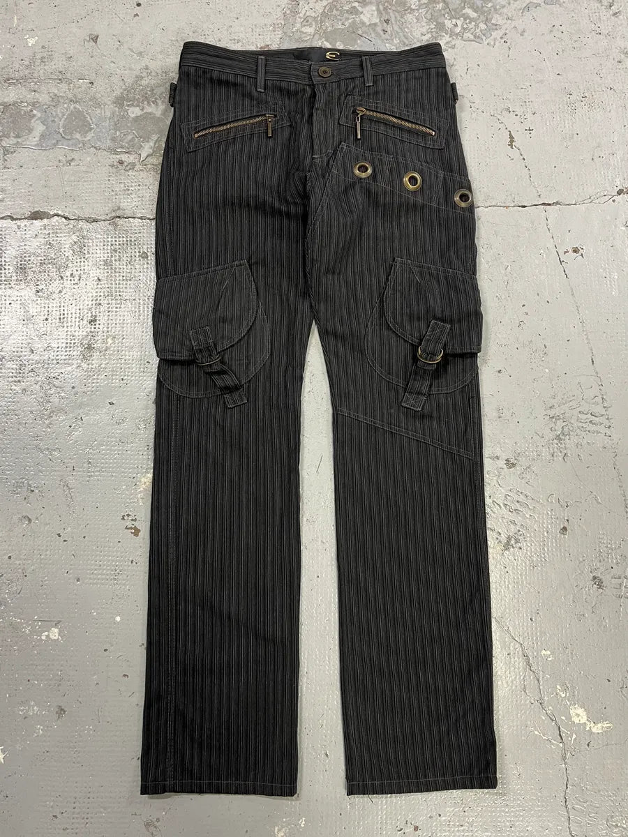 AW2005 Cavalli Striped Black Cargo Tailored Pants EAEYdlx 4