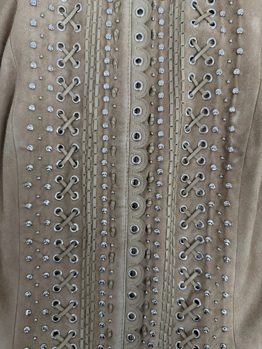 AW2005 Christian Dior Beige Suede Studded Embellished Leather Jacket RgoTPFA 8