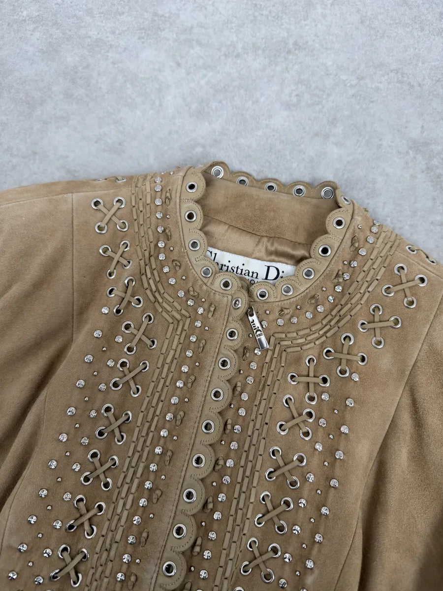 AW2005 Christian Dior Beige Suede Studded Embellished Leather Jacket RgoTPFA 9