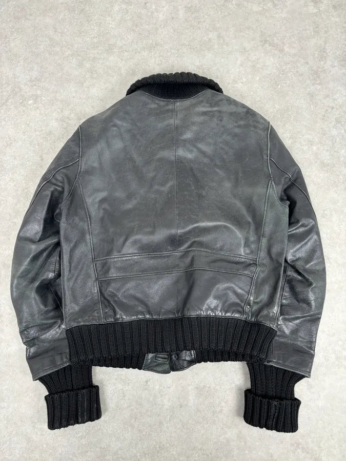 AW2005 Daniele Alessandrini Black Eroded Buttoned Leather Jacket vECUjQz 4