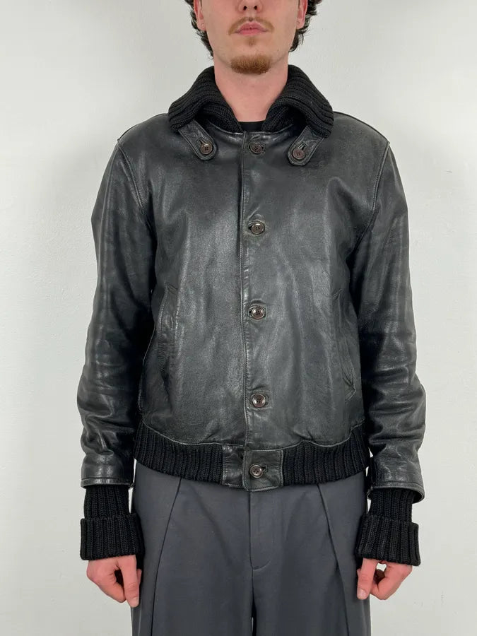 AW2005 Daniele Alessandrini Black Eroded Buttoned Leather Jacket vECUjQz 1