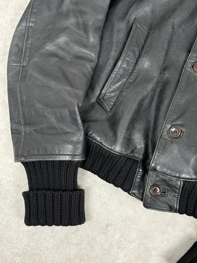 AW2005 Daniele Alessandrini Black Eroded Buttoned Leather Jacket vECUjQz 7