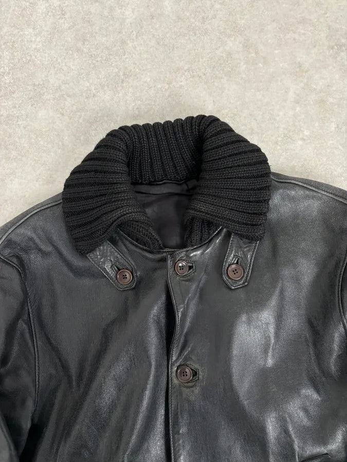 AW2005 Daniele Alessandrini Black Eroded Buttoned Leather Jacket vECUjQz 3