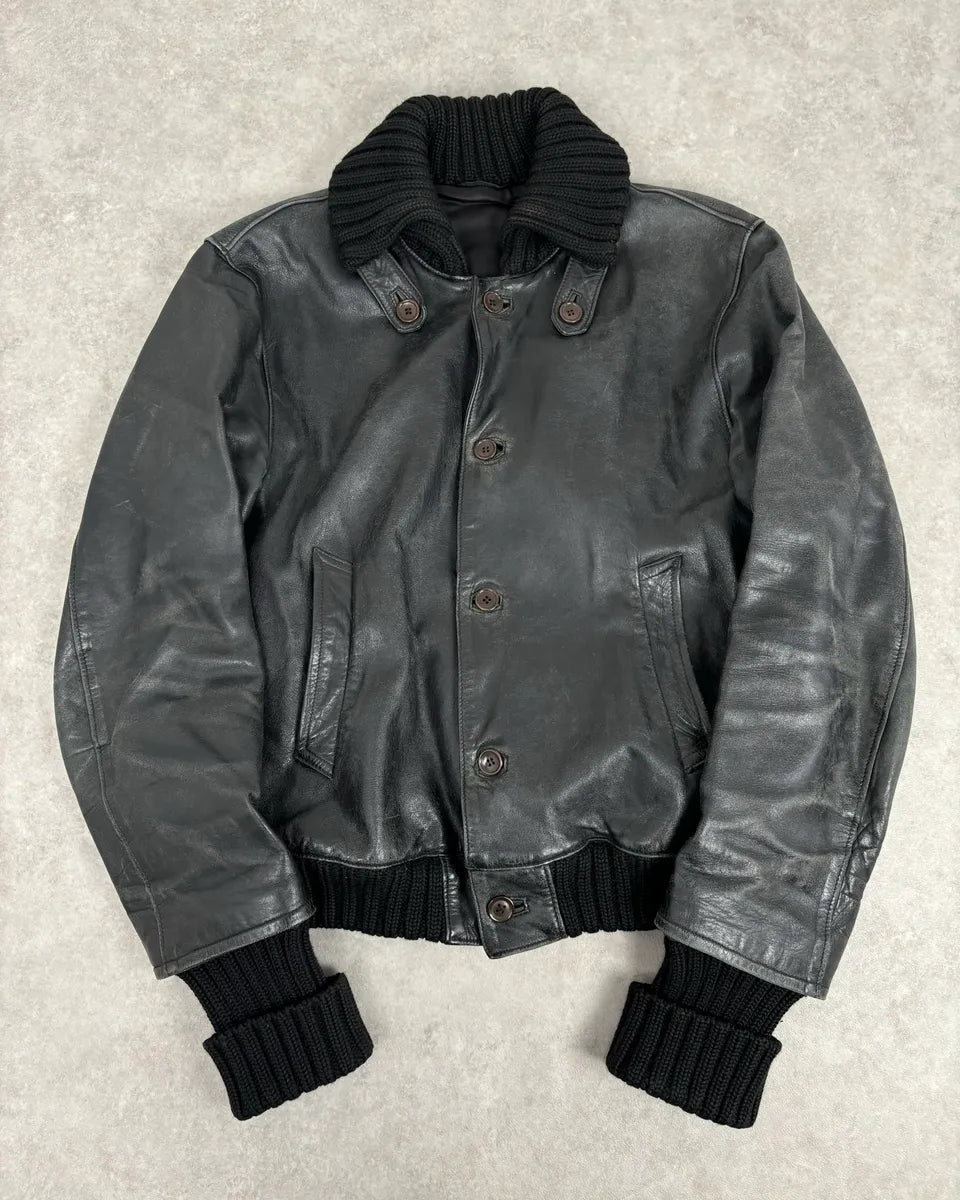 AW2005 Daniele Alessandrini Black Eroded Buttoned Leather Jacket vECUjQz 0