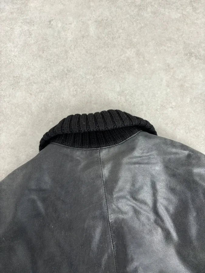 AW2005 Daniele Alessandrini Black Eroded Buttoned Leather Jacket vECUjQz 5