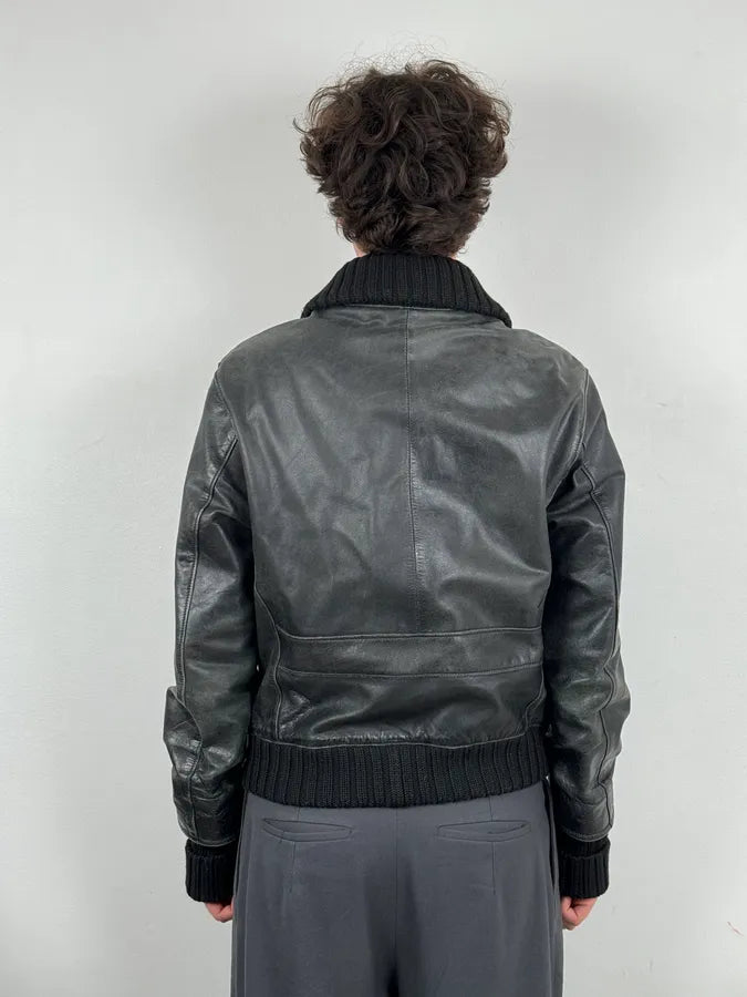 AW2005 Daniele Alessandrini Black Eroded Buttoned Leather Jacket vECUjQz 2