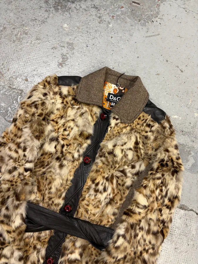 AW2005 Dolce & Gabbana Beige Mixed Media Leopard Fur Coat ZAXcMHu 3
