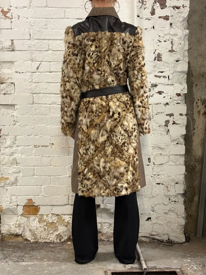 AW2005 Dolce & Gabbana Beige Mixed Media Leopard Fur Coat ZAXcMHu 2