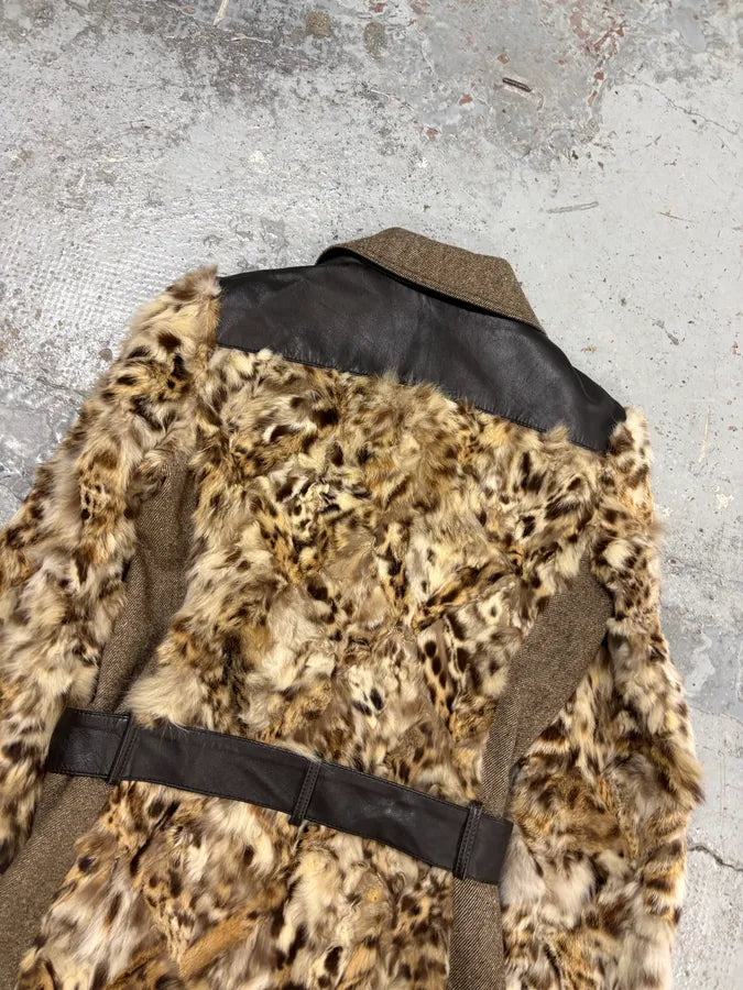 AW2005 Dolce & Gabbana Beige Mixed Media Leopard Fur Coat ZAXcMHu 7
