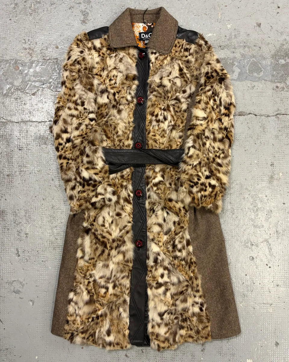 AW2005 Dolce & Gabbana Beige Mixed Media Leopard Fur Coat ZAXcMHu 0