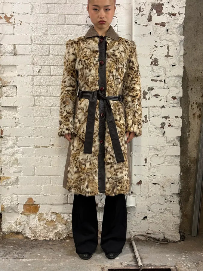 AW2005 Dolce & Gabbana Beige Mixed Media Leopard Fur Coat ZAXcMHu 1