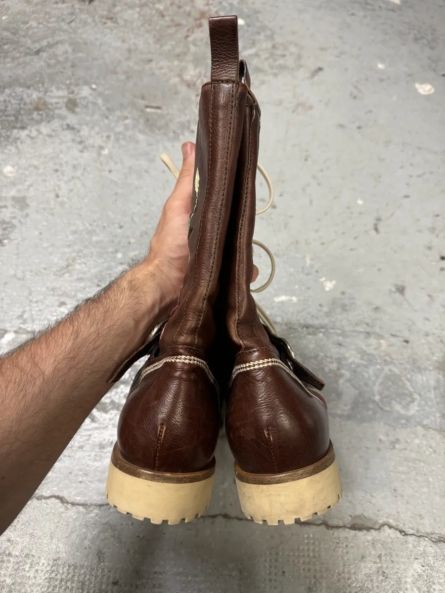 AW2005 Dior Brown Flowers Embroideries Ankle Boots by John Galliano yfDNHiS 5