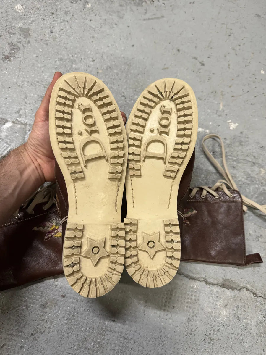 AW2005 Dior Brown Flowers Embroideries Ankle Boots by John Galliano yfDNHiS 7