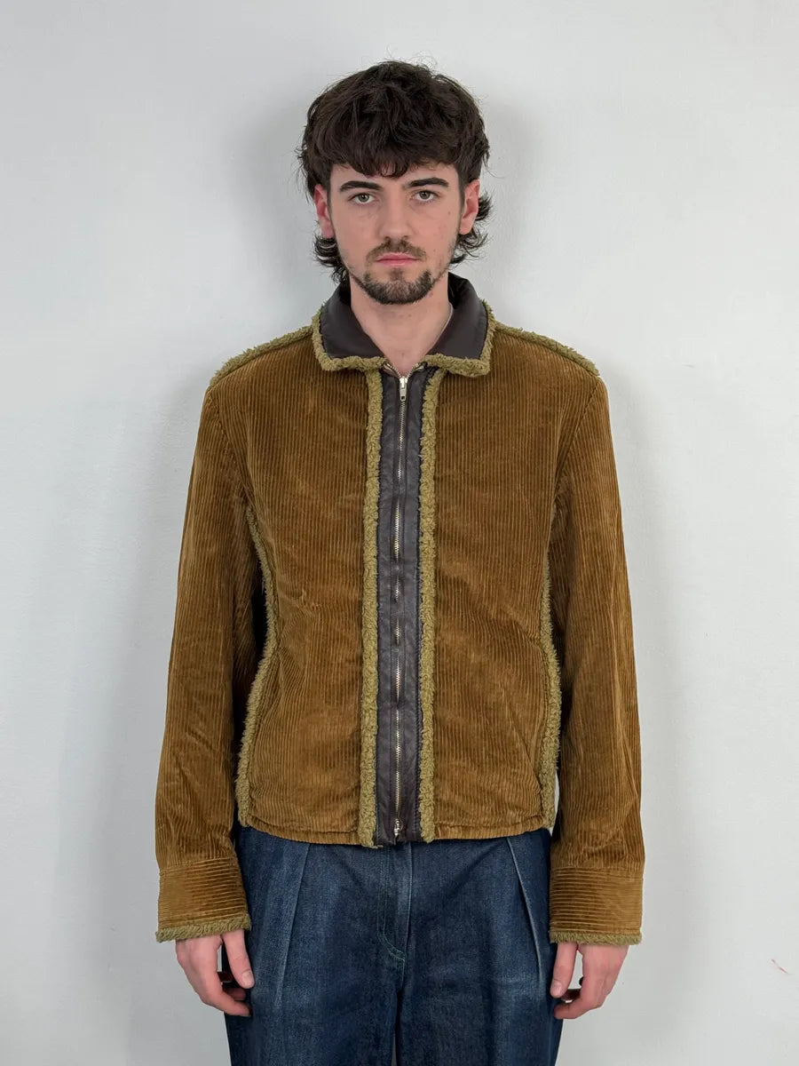 AW2005 Dolce & Gabbana Beige Velvet & Brown Shearling Leather Hybrid Jacket TNLBGgJ 0