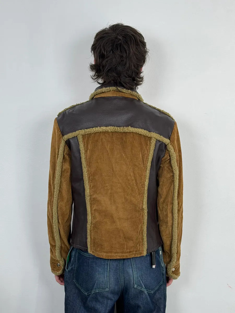 AW2005 Dolce & Gabbana Beige Velvet & Brown Shearling Leather Hybrid Jacket TNLBGgJ 1