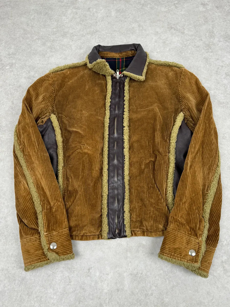 AW2005 Dolce & Gabbana Beige Velvet & Brown Shearling Leather Hybrid Jacket TNLBGgJ 2